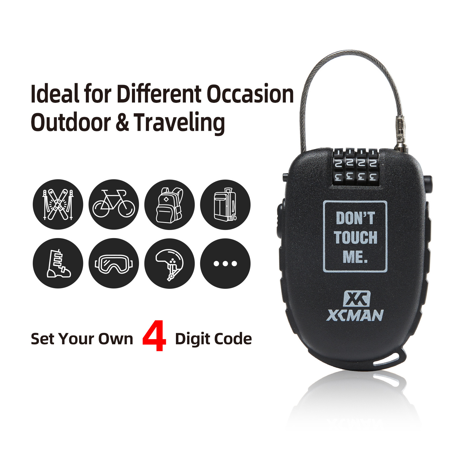 Secure 4-Digit Combination Lock with 30 inch Retractable Cable for Ski, Snowboard, Stroller, Bike and Suitcases