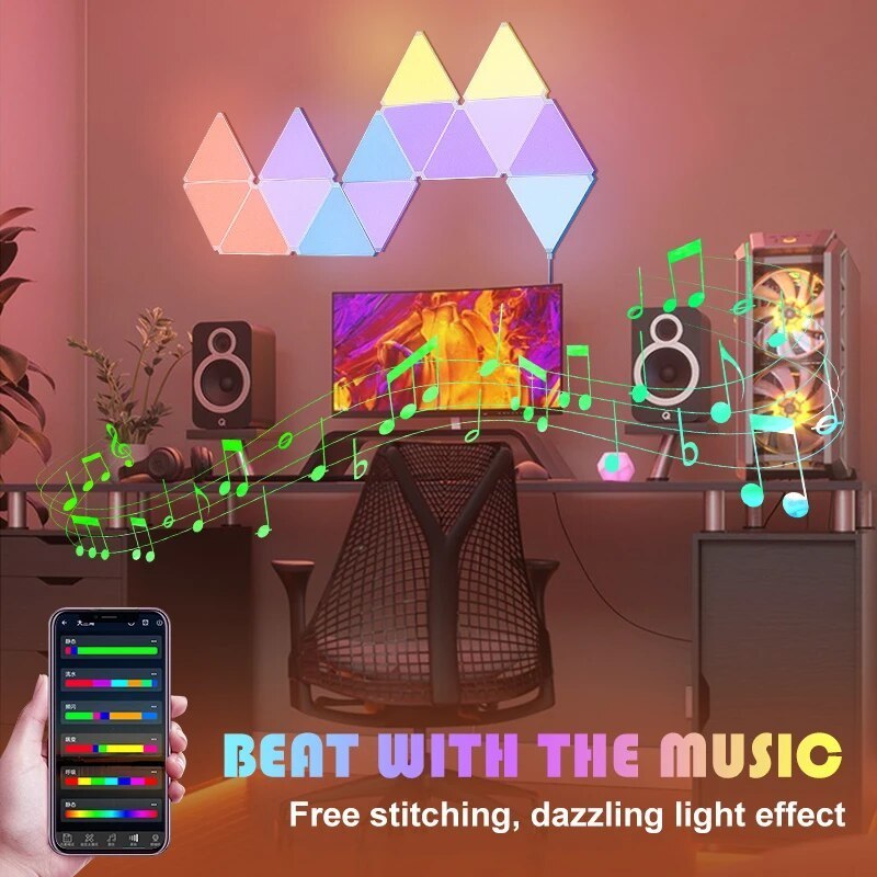 RGB WIFI LED Triangle Indoor Atmosphere Wall Lamp APP Bluetooth For Computer Game Bedroom Decoration LED DIY Quantum Night Light