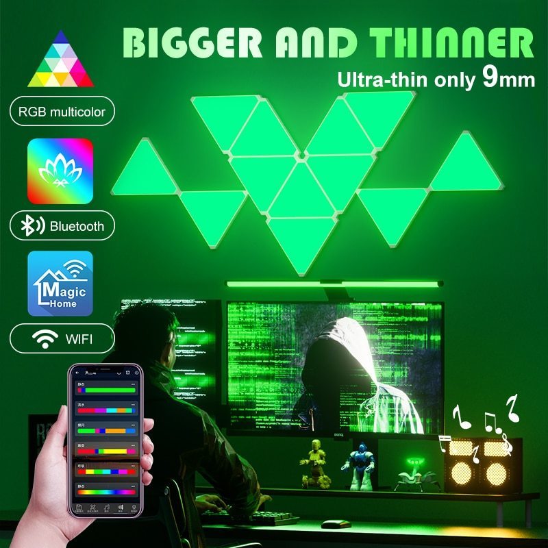 RGB WIFI LED Triangle Indoor Atmosphere Wall Lamp APP Bluetooth For Computer Game Bedroom Decoration LED DIY Quantum Night Light