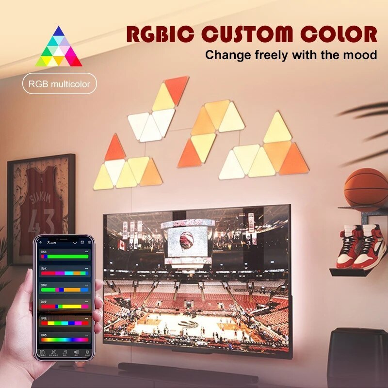 RGB WIFI LED Triangle Indoor Atmosphere Wall Lamp APP Bluetooth For Computer Game Bedroom Decoration LED DIY Quantum Night Light