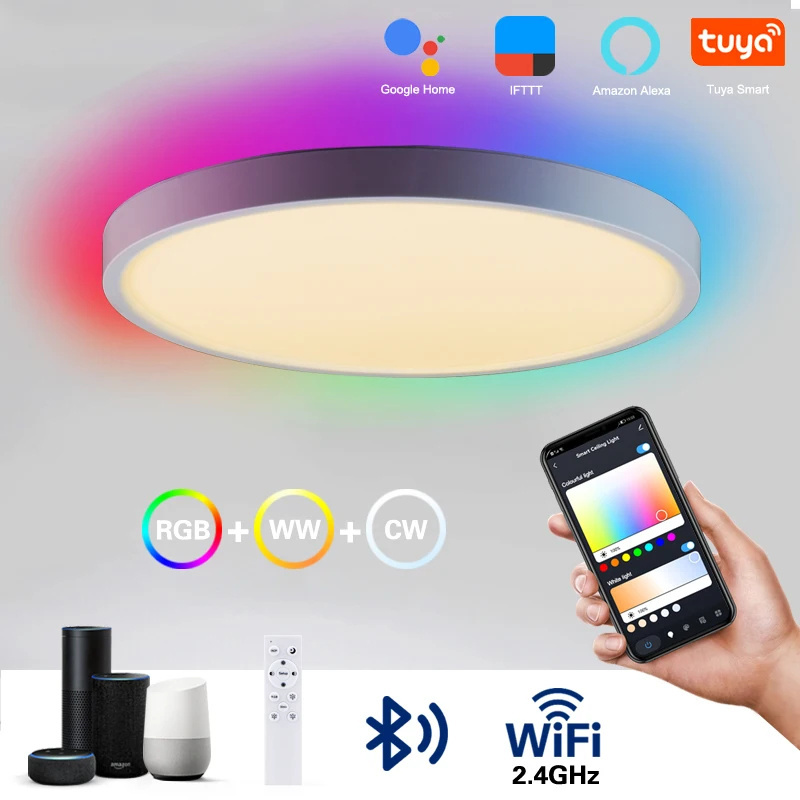 Bathroom Kitchen Waterproof Ceiling Light LED Music Bluetooth Speaker FCCUL Approved 18W Gold Diameter LED Color Changing Lights