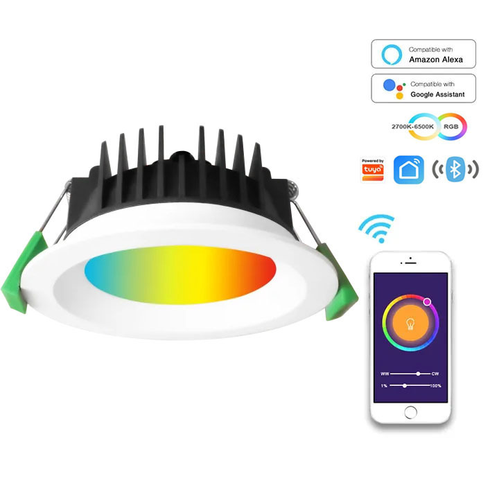 Smart party colorful RGB APP remote control LED downlight home dimmable cct indoor embed recessed smart ceiling down lights