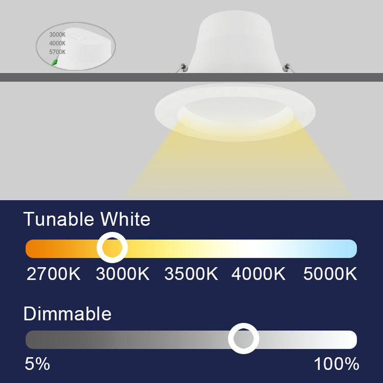 Australian Standard Recess Plastic Down Lights Anti Glare Dim to Warm AC240V 90MM Cut-out Tri colour LED Downlight recessed spot