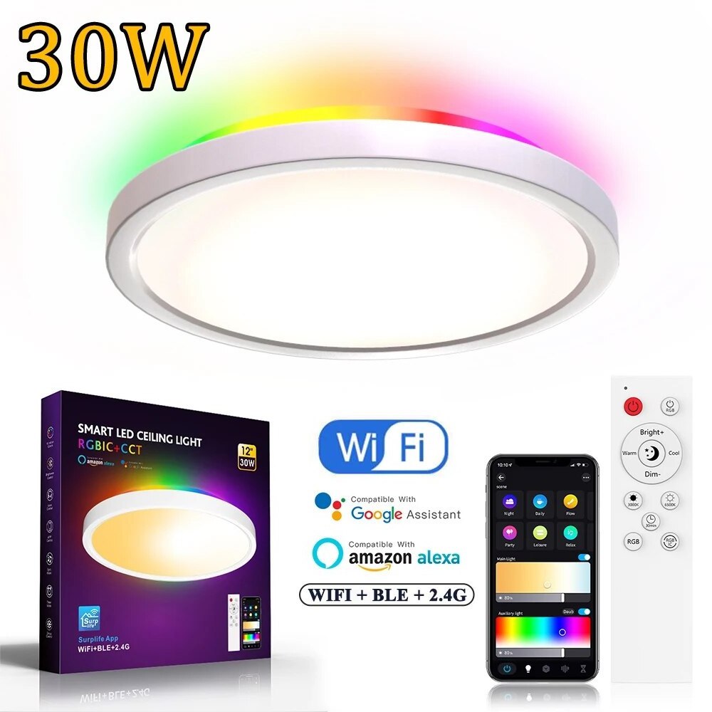 Bathroom Kitchen Waterproof Ceiling Light LED Music Ceiling Light Bluetooth Speaker FCCUL 1598 Certified 18W Silver Diameter LED