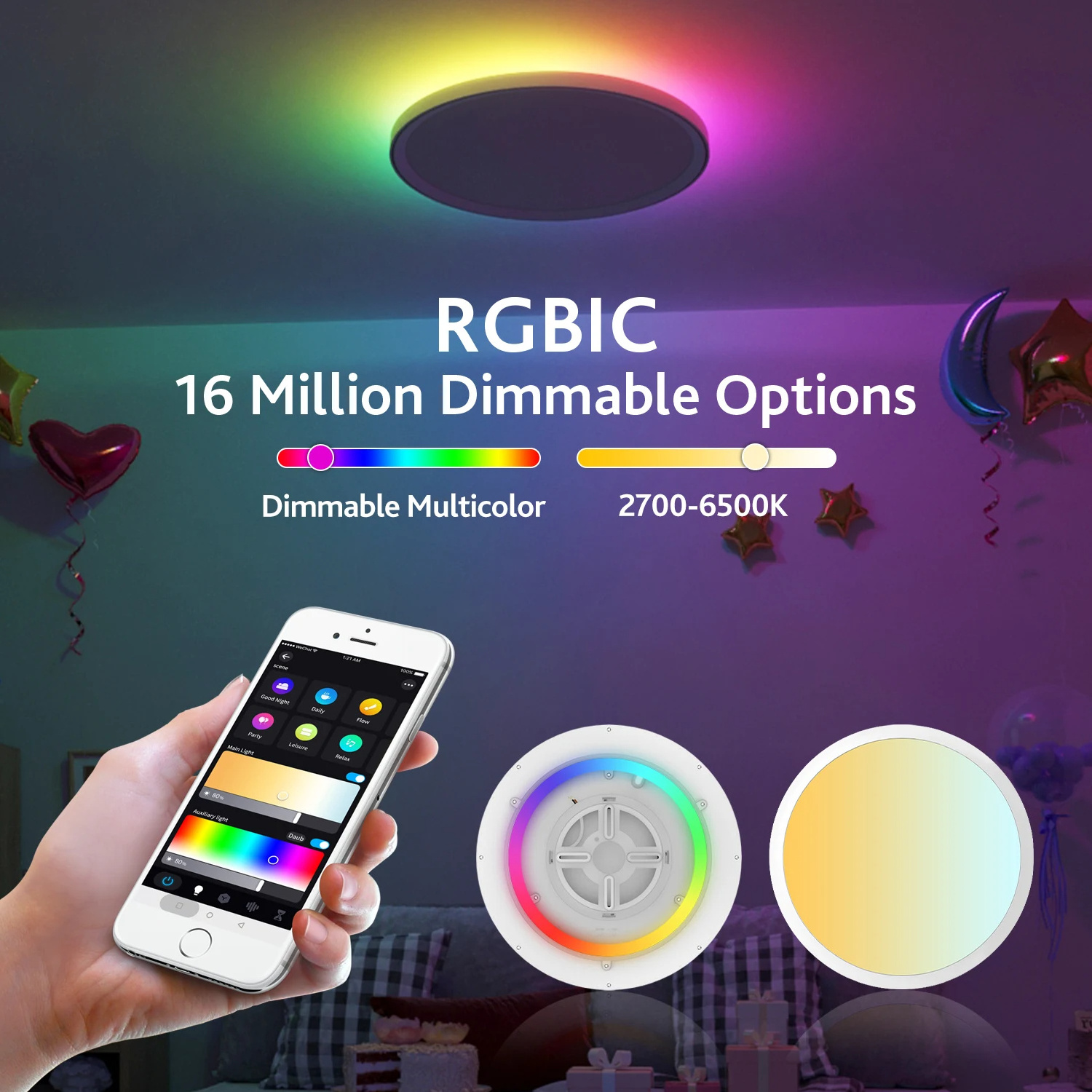 Modern Smart Ceiling Lamps RGB Dimming Home Lighting APP Bluetooth Music LightAC220V 42W 60W  Living Room Home Decor Lights