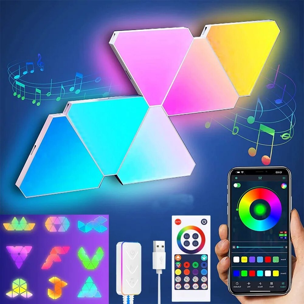 TUYA APP or Remote Control Dimming RGB Color Triangle Splicing Modular Smart Panels LED Night Panel Light for Party Home