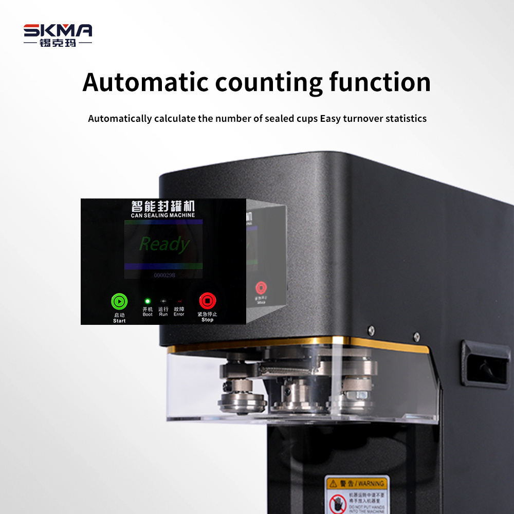 CE Certification Black Automatic Pop Can Sealing Machine Bubble Tea Soda Stainless Steel Can Sealer Machine