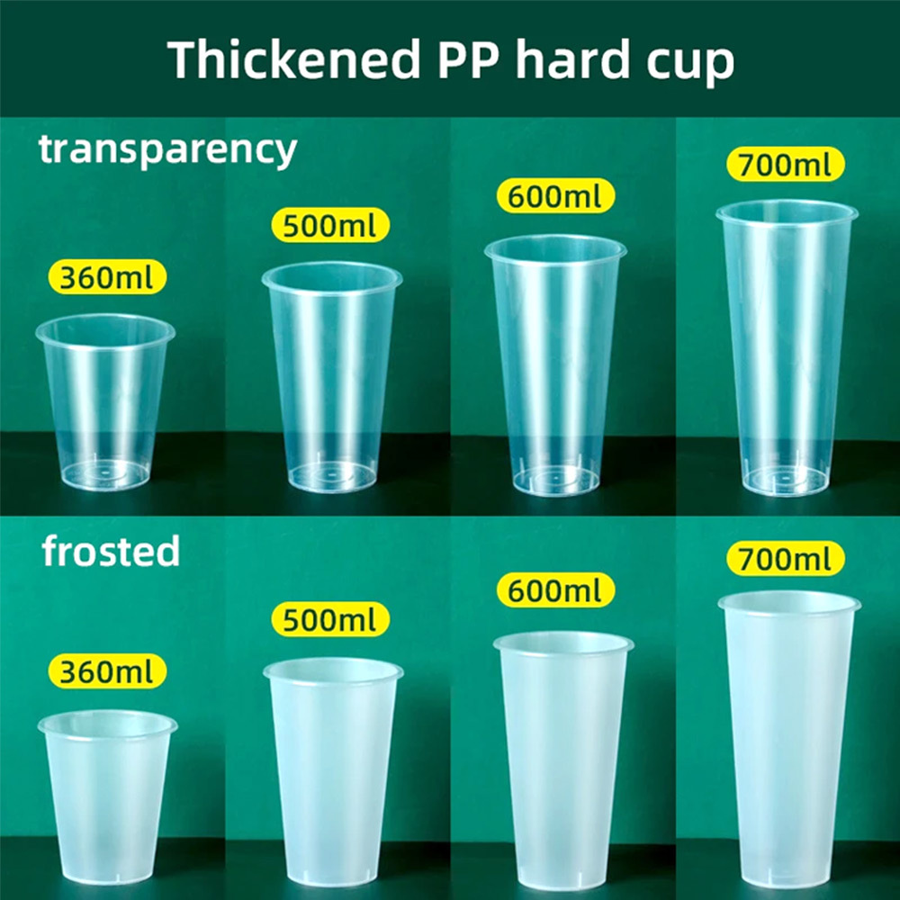 500ml 700ml PP U Shape Cup Custom Logo Printed Disposable  Boba Bubble Milk Tea Cup with lids  Clear Plastic Cup