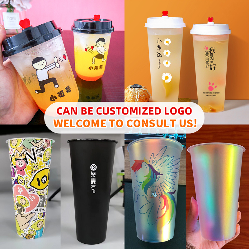 Plastic cups with logo custom logo printed 16OZ 24OZ 32OZ milk tea cup disposable pp clear plastic cup