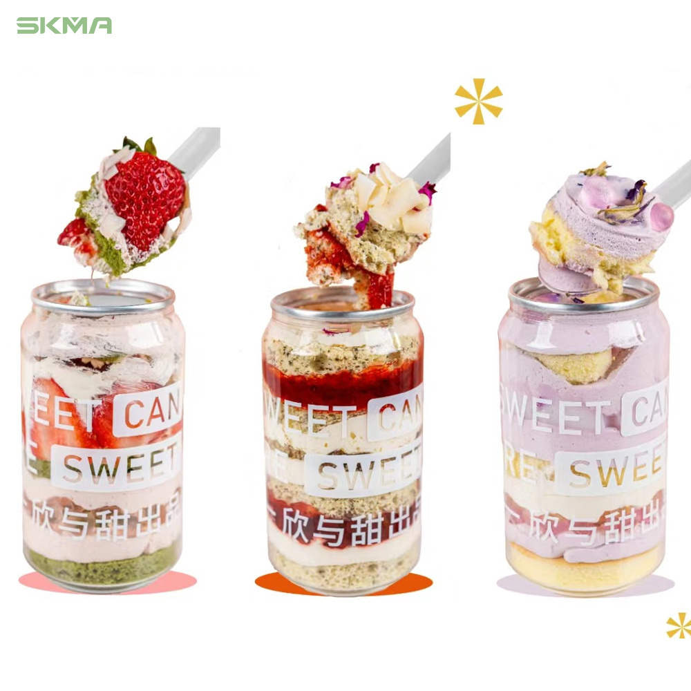 Customized Logo Juice Beverage Bottles Pet Cans Easy Open End Plastic Ring-Pull Pop Cans For Cake Bubble Tea Soda