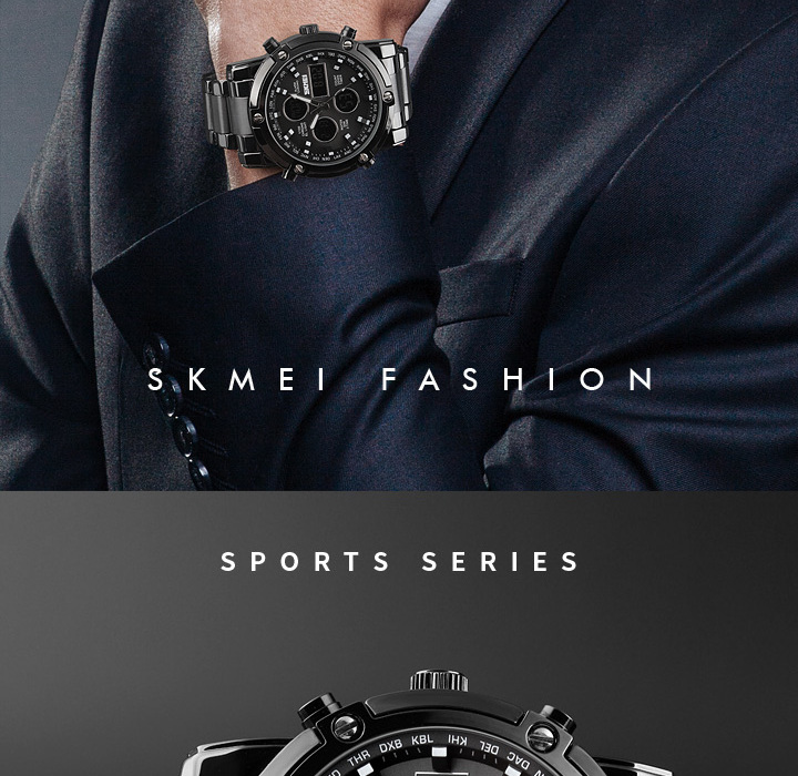 skmei analog sport watch japan movt quartz stainless steel back 3 time zone watch waterproof for men