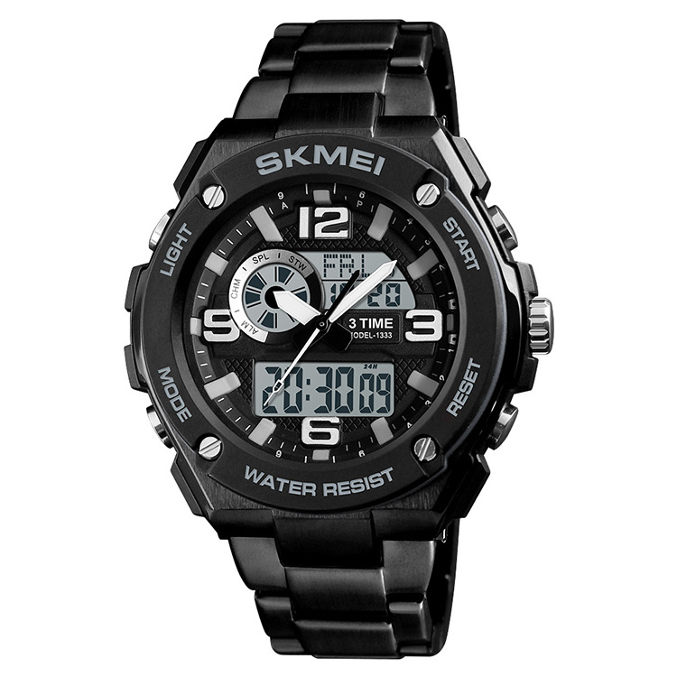 Stock Price Skmei 1333 Stainless steel Mens Watches original Binary Watch Jam Tangan Digital and Quartz