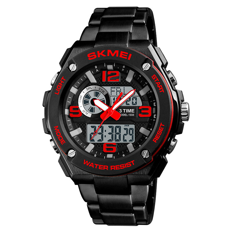 Stock Price Skmei 1333 Stainless steel Mens Watches original Binary Watch Jam Tangan Digital and Quartz