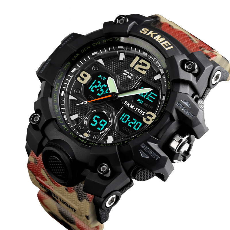 Athletic Watches Hot Jam Tangan Skmei 1155B Analog Digital Watch Camouflage Green Sport Men Wristwatch