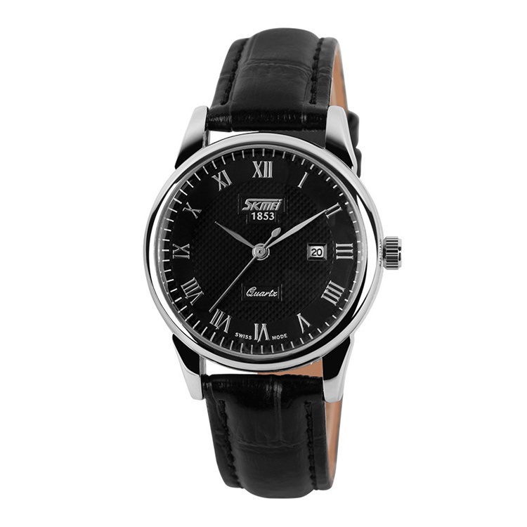 High Quality SKMEI 9058 Genuine Leather Luxury Men Women Wrist Watch Fashion Couple Watch