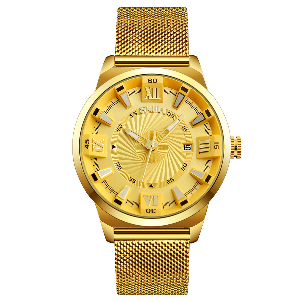 luxury SKMEI 9166 gold plated wrist watch stainless steel watches men