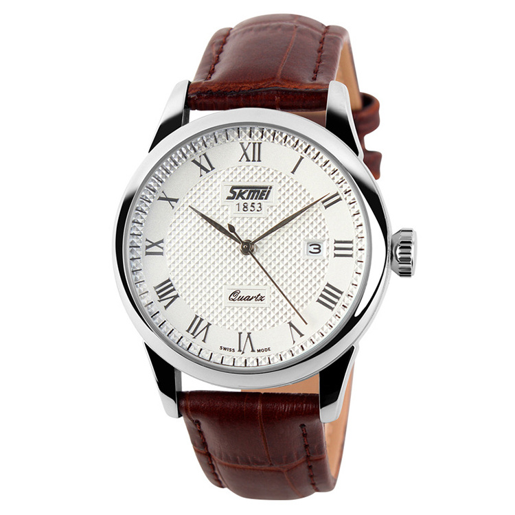 High Quality SKMEI 9058 Genuine Leather Luxury Men Women Wrist Watch Fashion Couple Watch