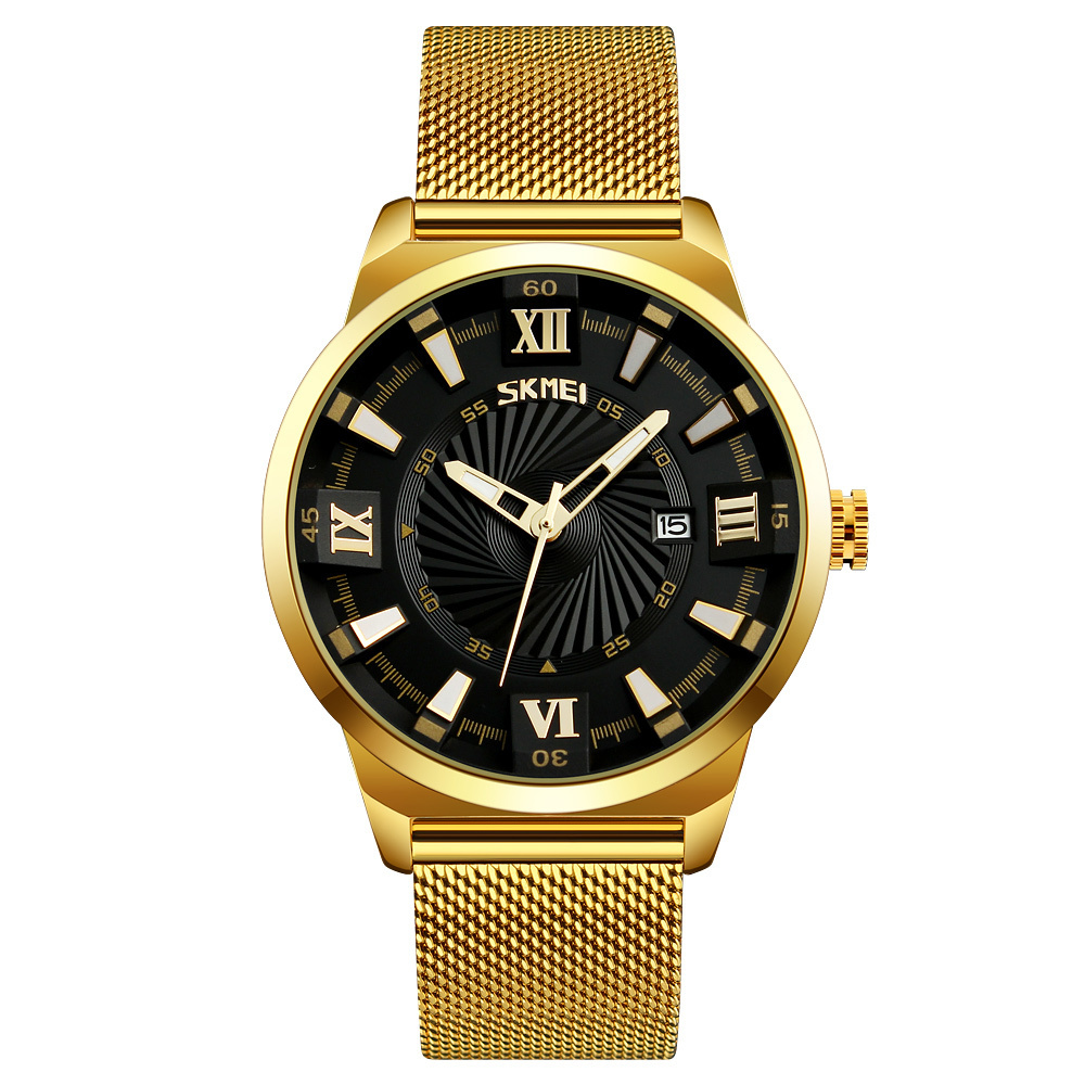 luxury SKMEI 9166 gold plated wrist watch stainless steel watches men