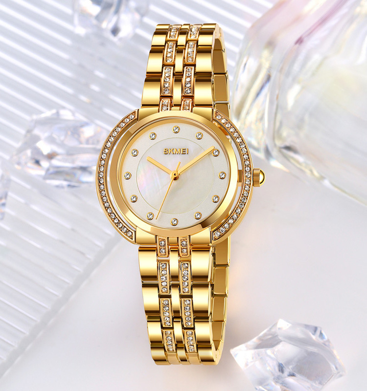 Ladies Gold Watches Custom Logo Luxury Classic Design Female Stainless Steel Quartz watch Hand Wrist Watch For Women SKMEI 1979