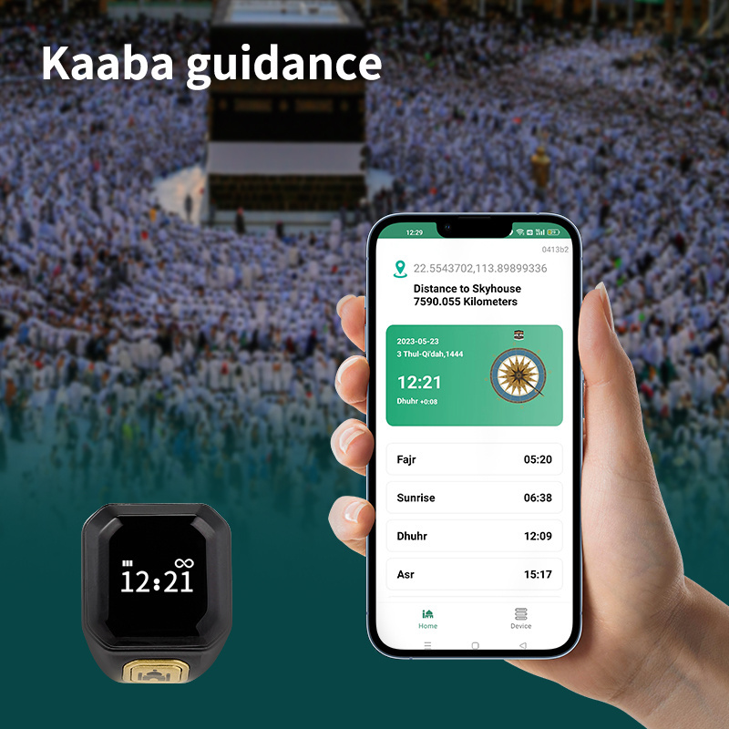 Muslim Iqibla Prayer rotatable iqibla - smart tasbih ring finger counter function men BT smart zikr rings for Android or iOS