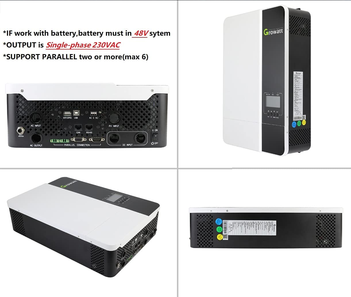 Growatt 5kw 6kw 8kw 10kw 15kw 20kw Sofar Hybrid Inverter 1 Phase 3phase On-Grid/Off-Grid With Energy Storage