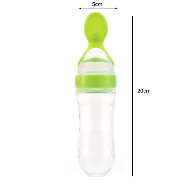 LFGB Standard Liquid Silicone Baby Feeder Toddler Squeeze Feeding Bottle with Dispensing Spoon