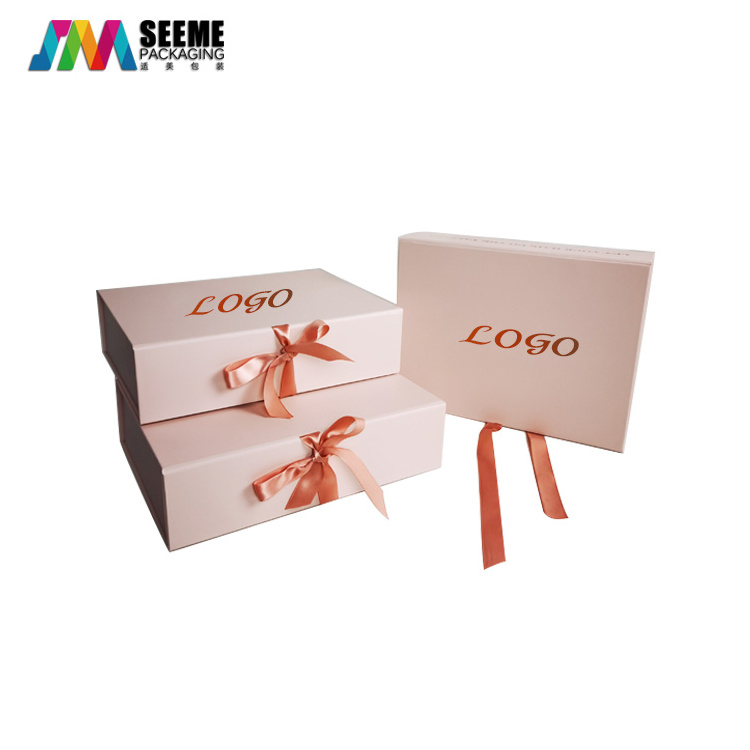 Custom luxury logo design magnetic ribbon gift box for cosmetic wig hair packaging