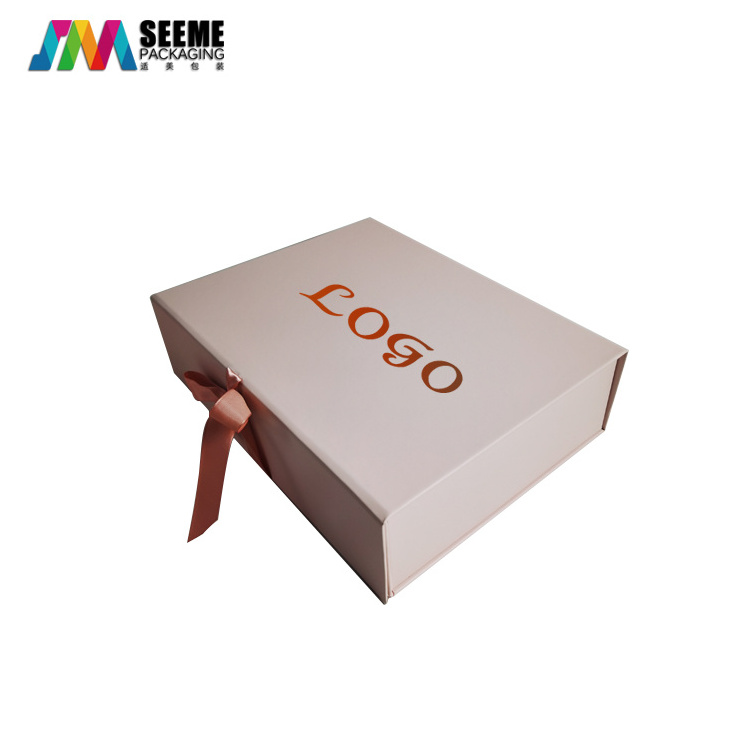 Custom luxury logo design magnetic ribbon gift box for cosmetic wig hair packaging