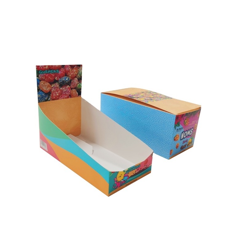 Customized Logo Pre Roll Folding Cardboard Paper PDQ Counter Retail Display Packaging Box with Tear Off Line for Chocolate