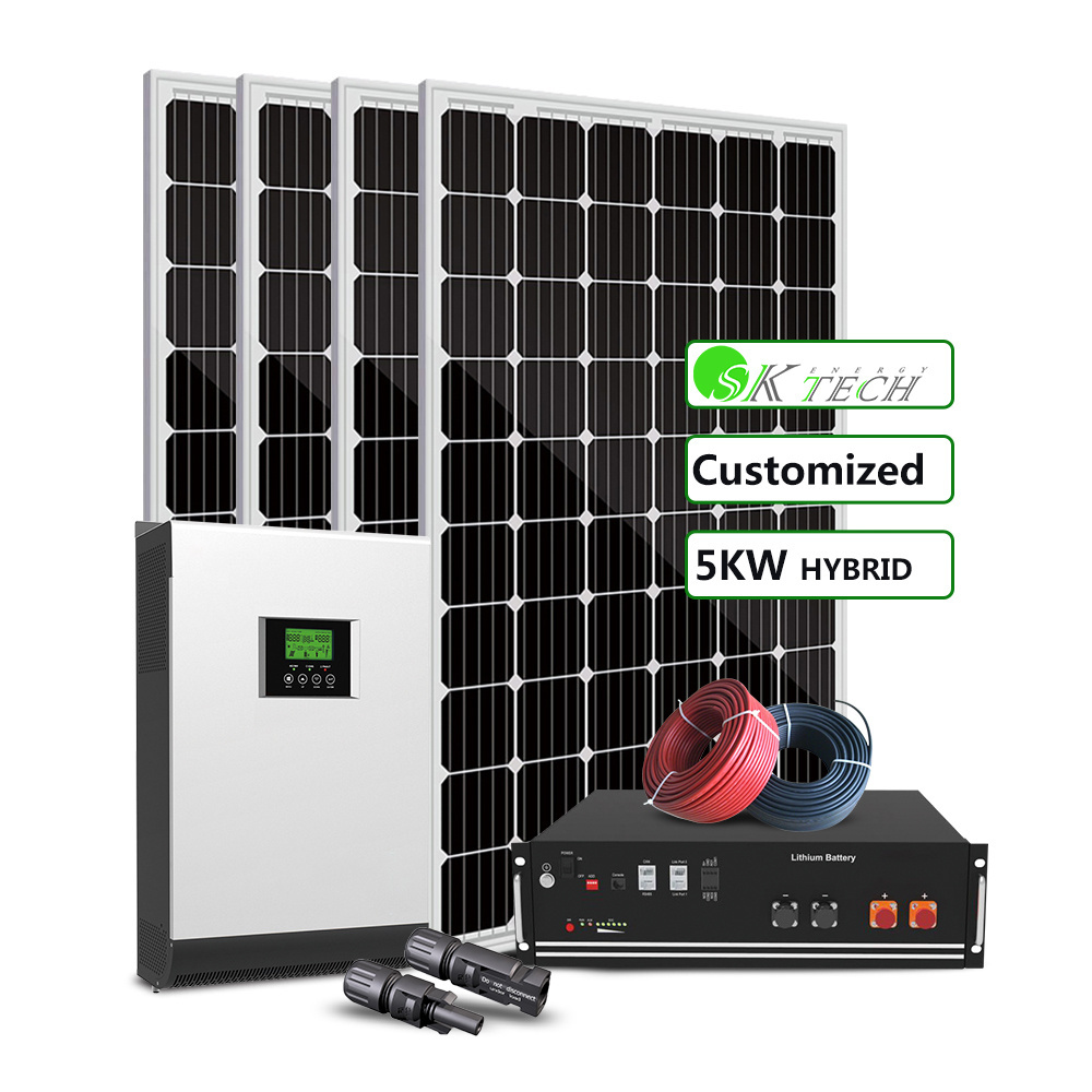 Hybrid 5kw solar kit with battery storage system on grid off grid solar power with hybrid inverter  for home