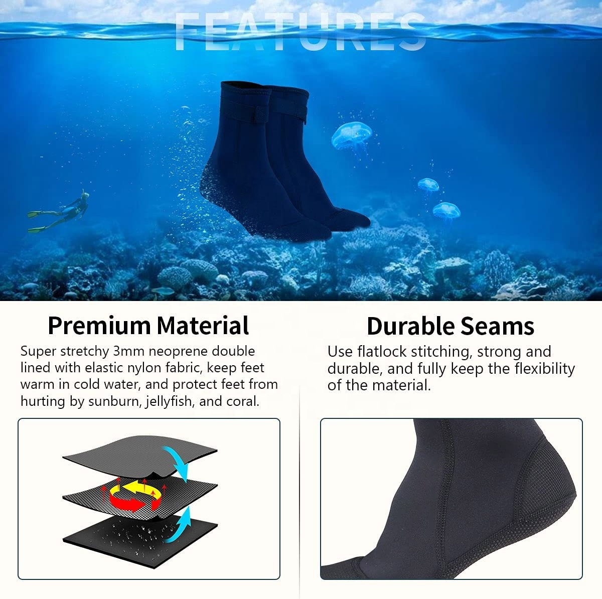 Custom Unisex Sand Socks Neoprene Dive Boot Snorkel Fishing Wading 3Mm Beach Volleyball Sand Soccer Socks Water Booties Socks