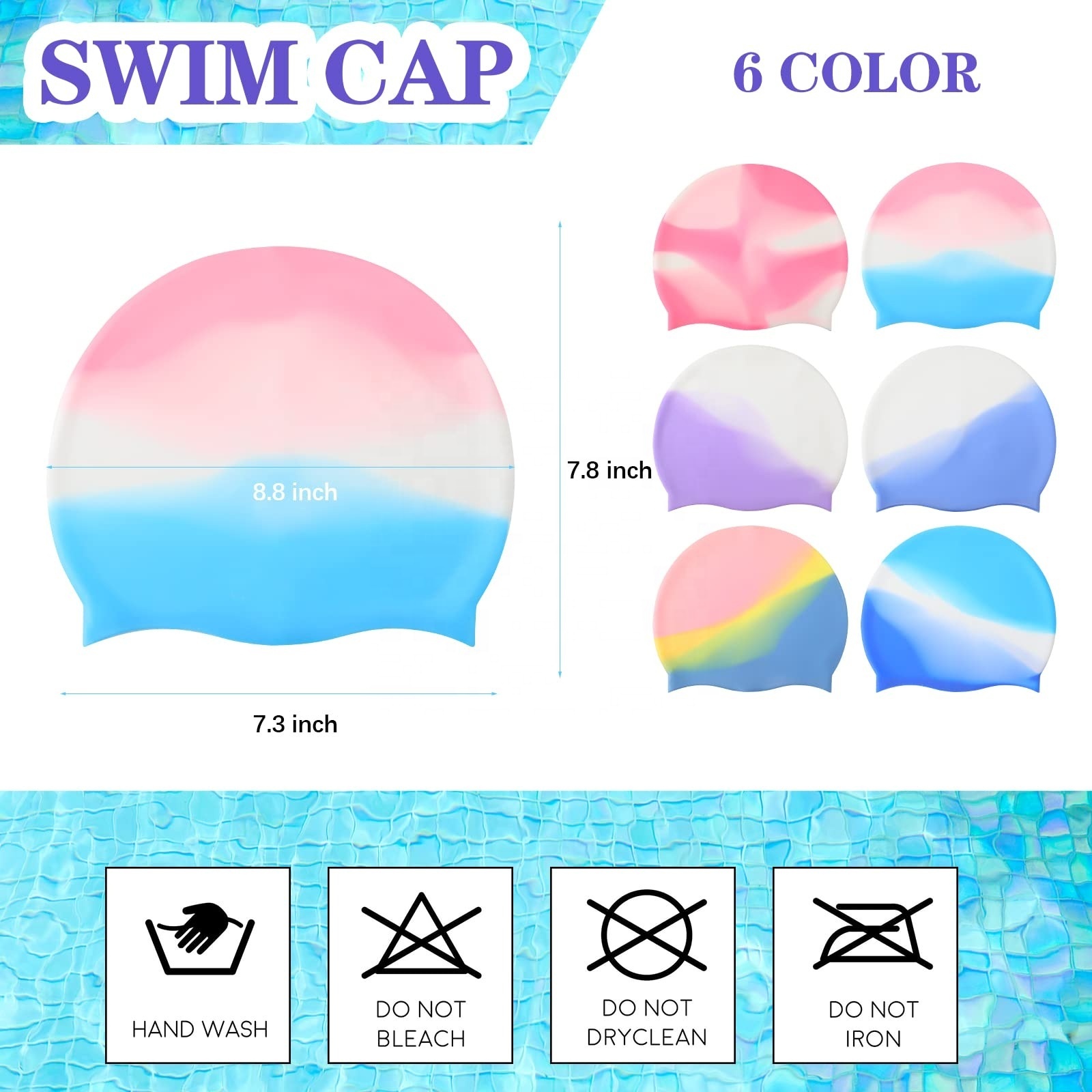 High Quality Unisex Water Proof Swim Caps Silicone Large Girls Logo Printing Swimming Caps Elastic Swimming Hat Cap