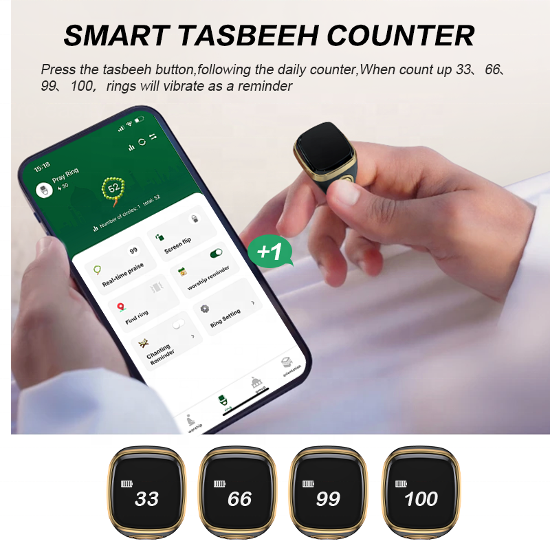 T98 T1 App Control Smart Tasbih Ring Waterproof Muslim Islamic Electronic Rosary Alloy Smart Zikr Ring For Android or iOS