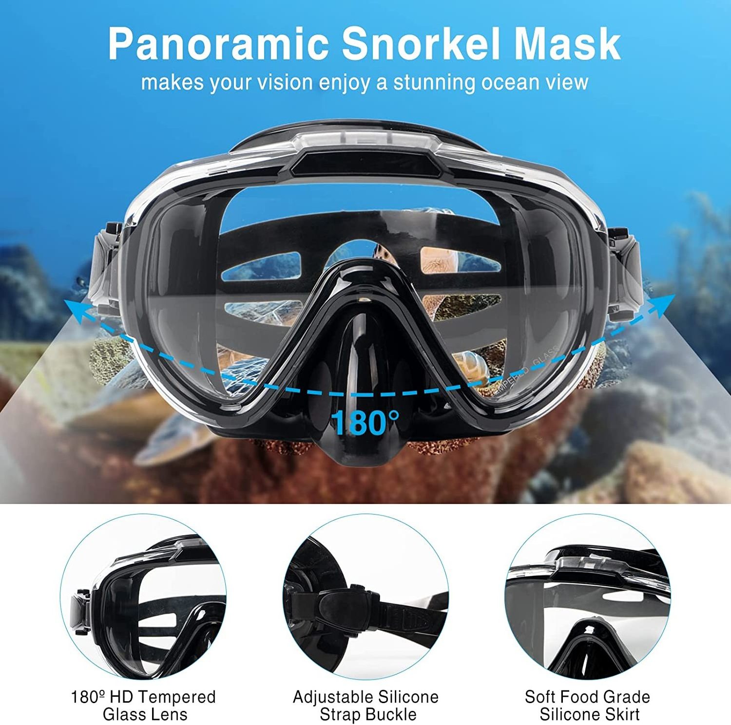 3 Pcs Snorkel Set Professional Diving Goggles Snorkel Diving Set Anti-Fog and Anti-Leak Adult Diving Mask With Freediving fins