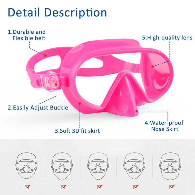 Deep Pink Freediving Goggles Mask Anti-fog Snorkeling Mask for Kids and Adult Swimming Goggles with Nose Cover