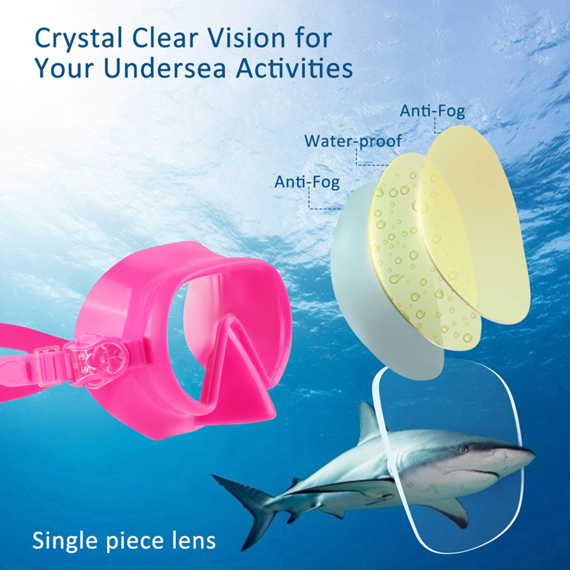 Deep Pink Freediving Goggles Mask Anti-fog Snorkeling Mask for Kids and Adult Swimming Goggles with Nose Cover