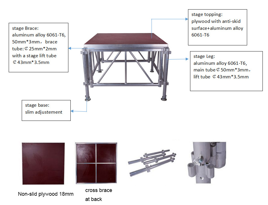 Customized stage podium easy install aluminum frame height adjustable stage/podium concert event stage platform