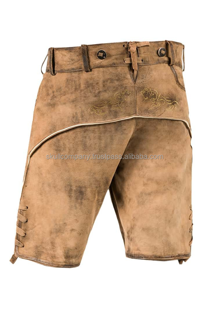 Top Quality German Lederhosen Shorts Costume Bavarian Oktoberfest Carnival Halloween 100% Genuine Cow Suede Leather Shorts