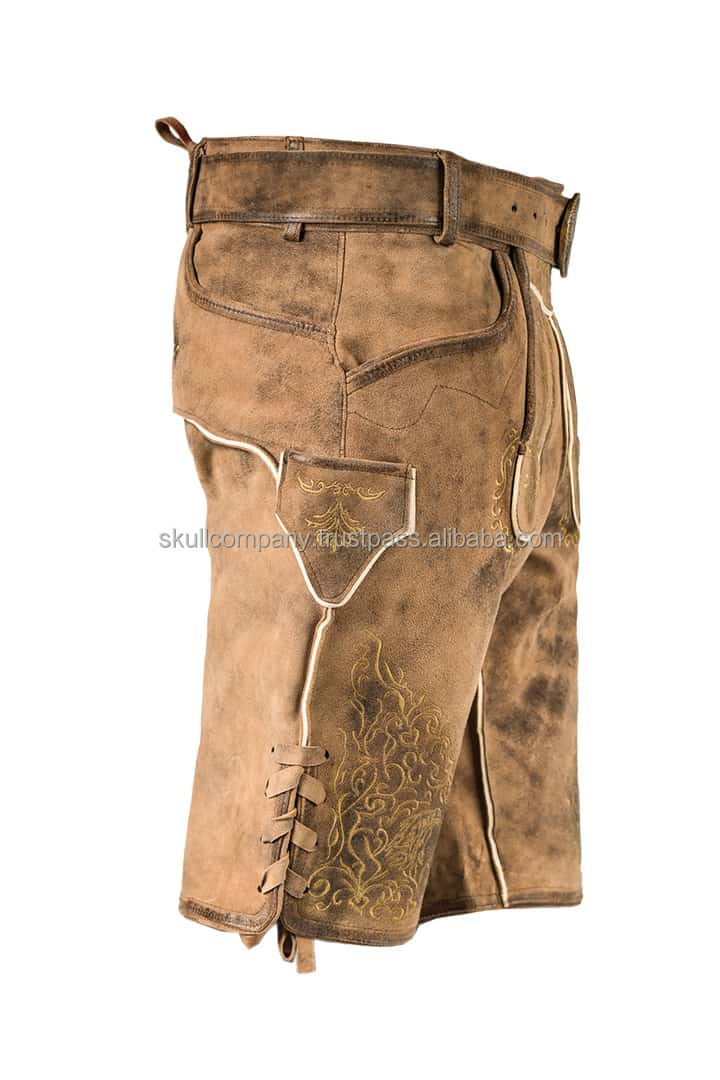 Top Quality German Lederhosen Shorts Costume Bavarian Oktoberfest Carnival Halloween 100% Genuine Cow Suede Leather Shorts