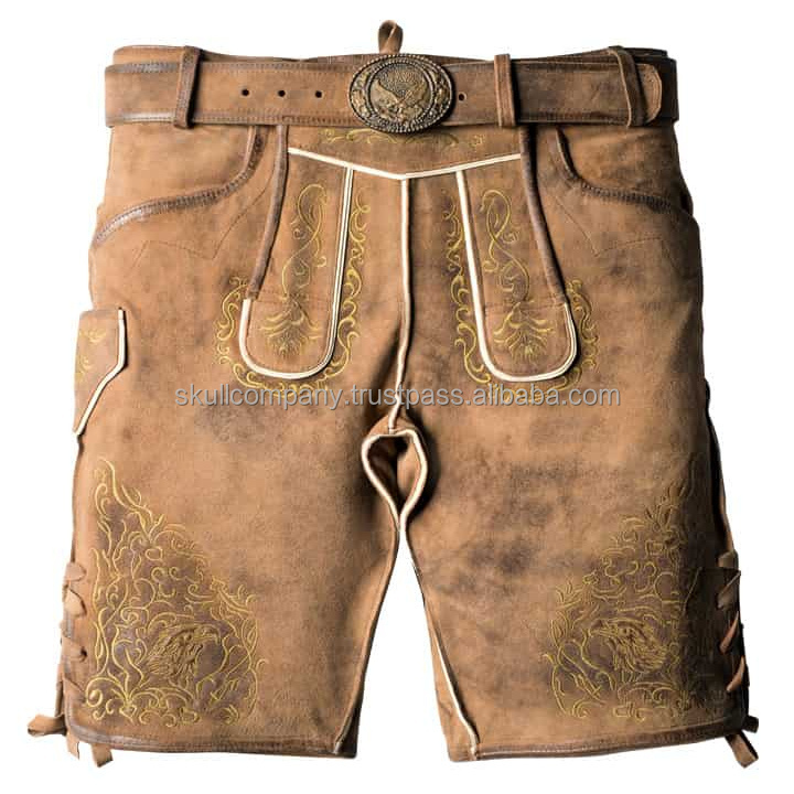 Top Quality German Lederhosen Shorts Costume Bavarian Oktoberfest Carnival Halloween 100% Genuine Cow Suede Leather Shorts