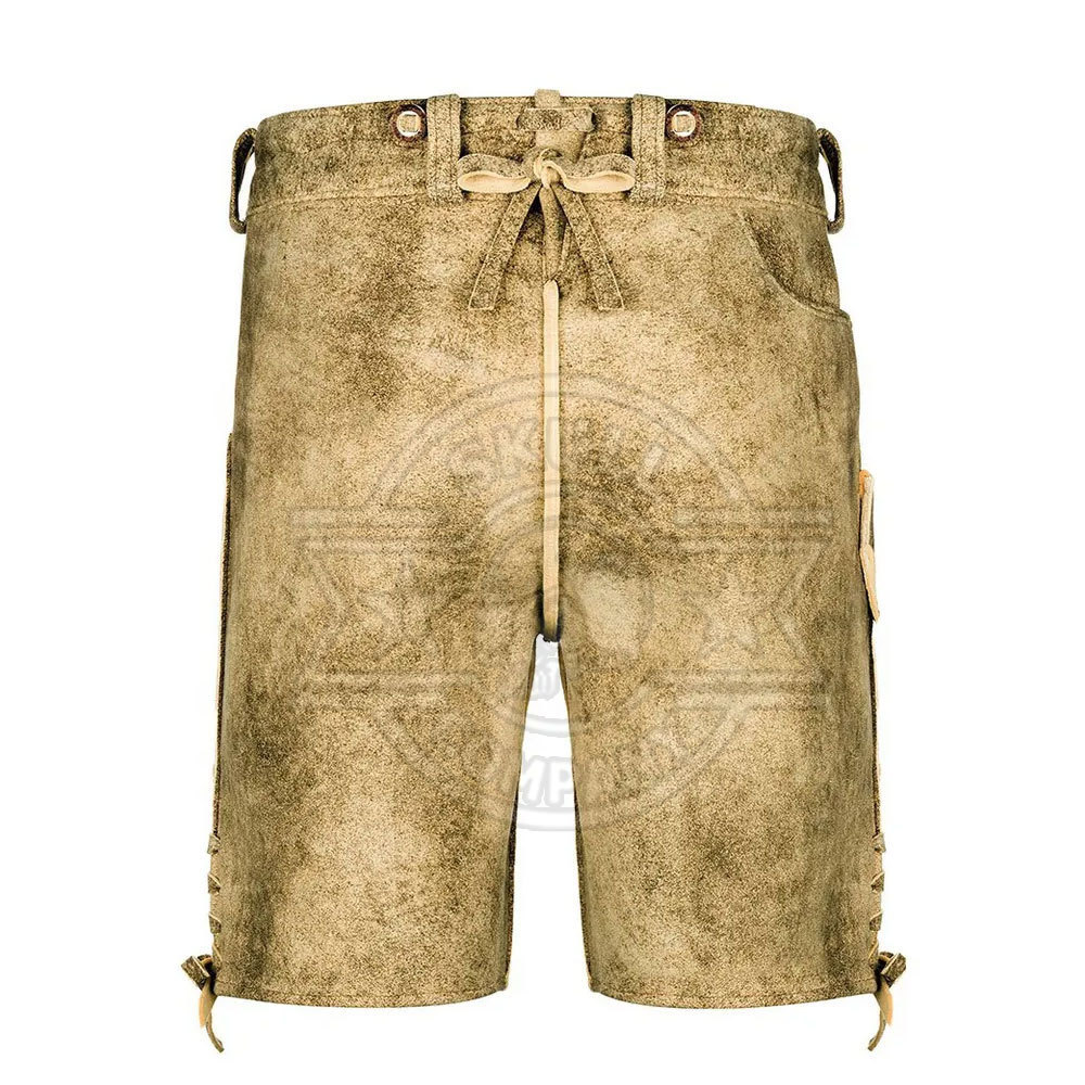 Wholesale Men's German Lederhosen Shorts Costume Bavarian Oktoberfest Carnival Halloween 100% Genuine Cow Suede Leather Shorts