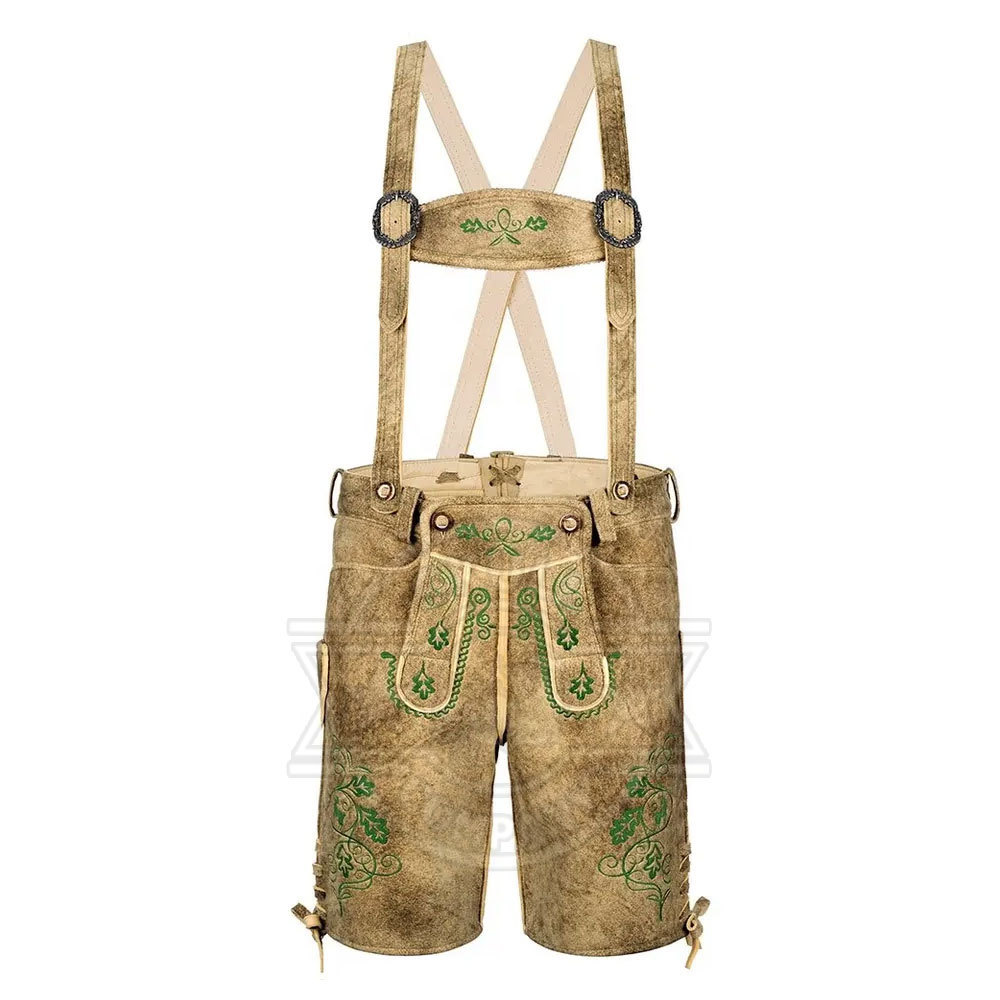 Wholesale Men's German Lederhosen Shorts Costume Bavarian Oktoberfest Carnival Halloween 100% Genuine Cow Suede Leather Shorts