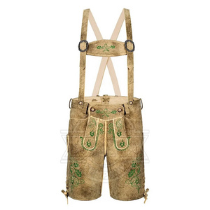 Wholesale Men's German Lederhosen Shorts Costume Bavarian Oktoberfest Carnival Halloween 100% Genuine Cow Suede Leather Shorts