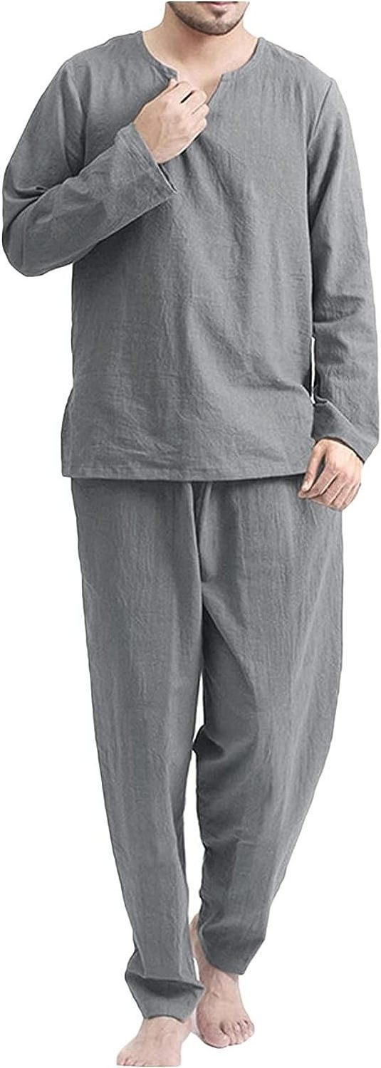 100% Organic Cotton Men's Long Sleeve Pajama Set Convenient &Washable Pajama With Customized Design Logo Print Cotton Pajama Set