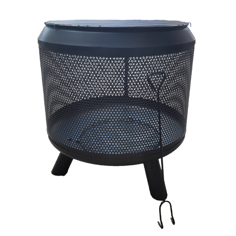 21 Inch Round Mesh Steel wrought iron stove wood burning charcoal Heater brazier Iron camping outdoor fire pit with BBQ Grill