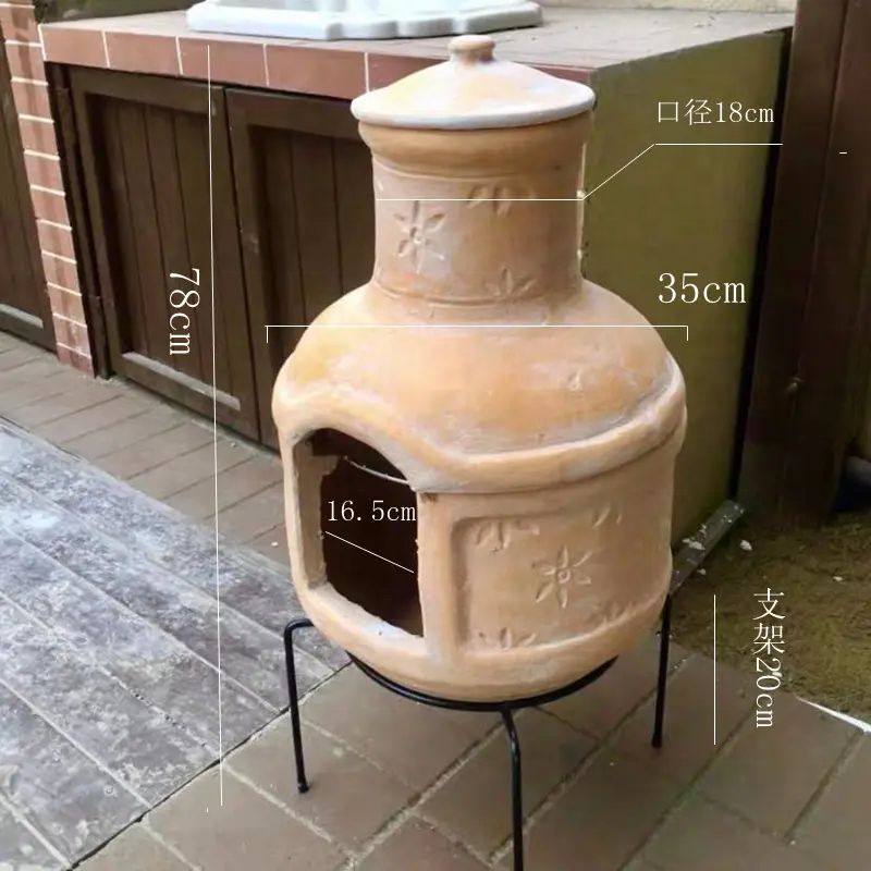 Outdoor stove red pottery garden small charcoal fireplace decoration leaf burning European style stove charcoal edging stove