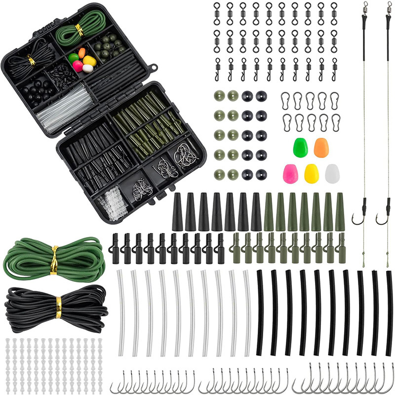 278pcs Carp Fishing Tackle Quick Change Swivel Links Shrink Tubes Corn Rubbers Terminal Tackles in Green & Black