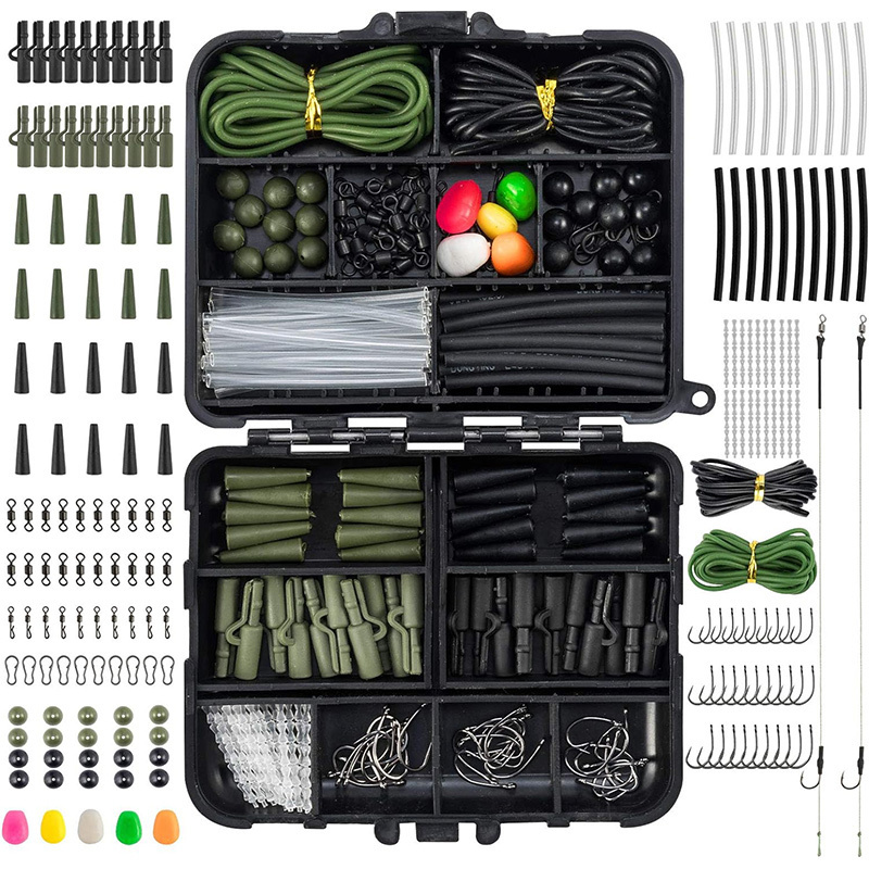 278pcs Carp Fishing Tackle Quick Change Swivel Links Shrink Tubes Corn Rubbers Terminal Tackles in Green & Black