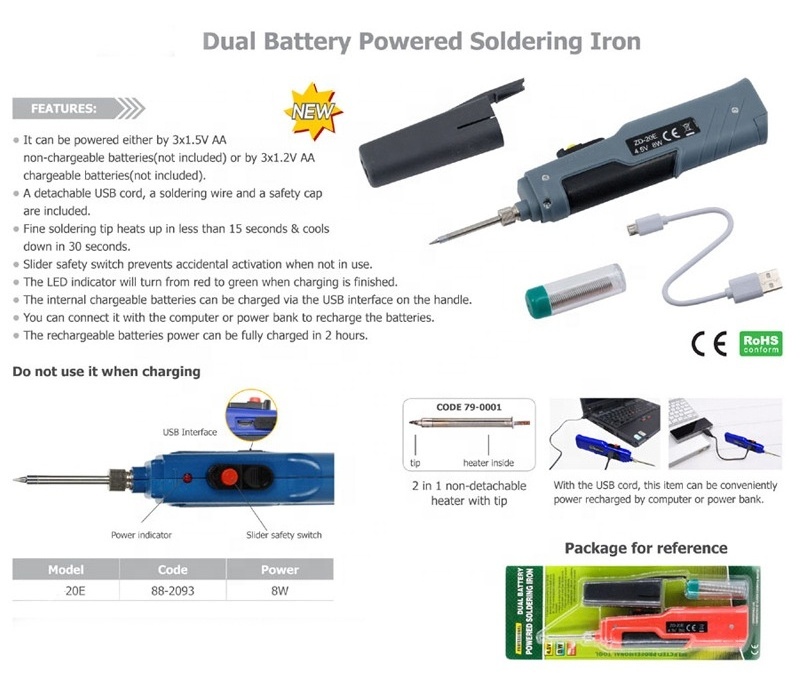 Soldering Gun DC 8W Mobile Repair Cordless Electric Soldering Iron Rechargeable Cordless Soldering Irons USB