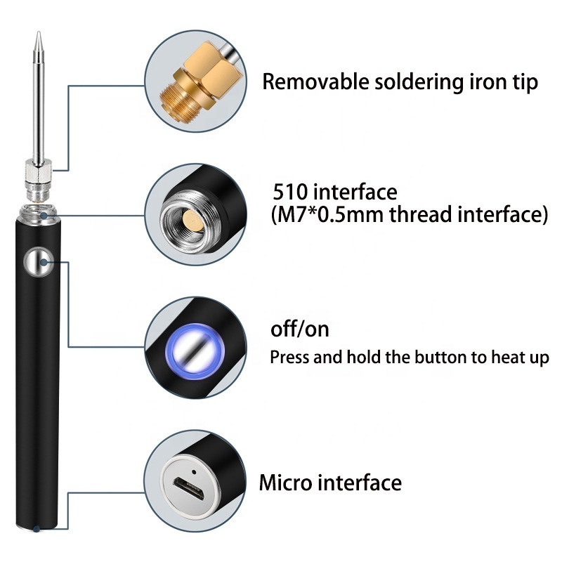 Wireless Charging Electric Soldering Iron USB 5V Rechargeable Battery Soldering Irons 510 Interface Outdoor Welding Repair Tools